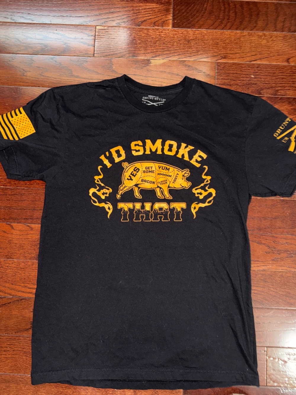 Grunt Style Black Short-Sleeve Tee with Yellow BBQ Pig Graphic